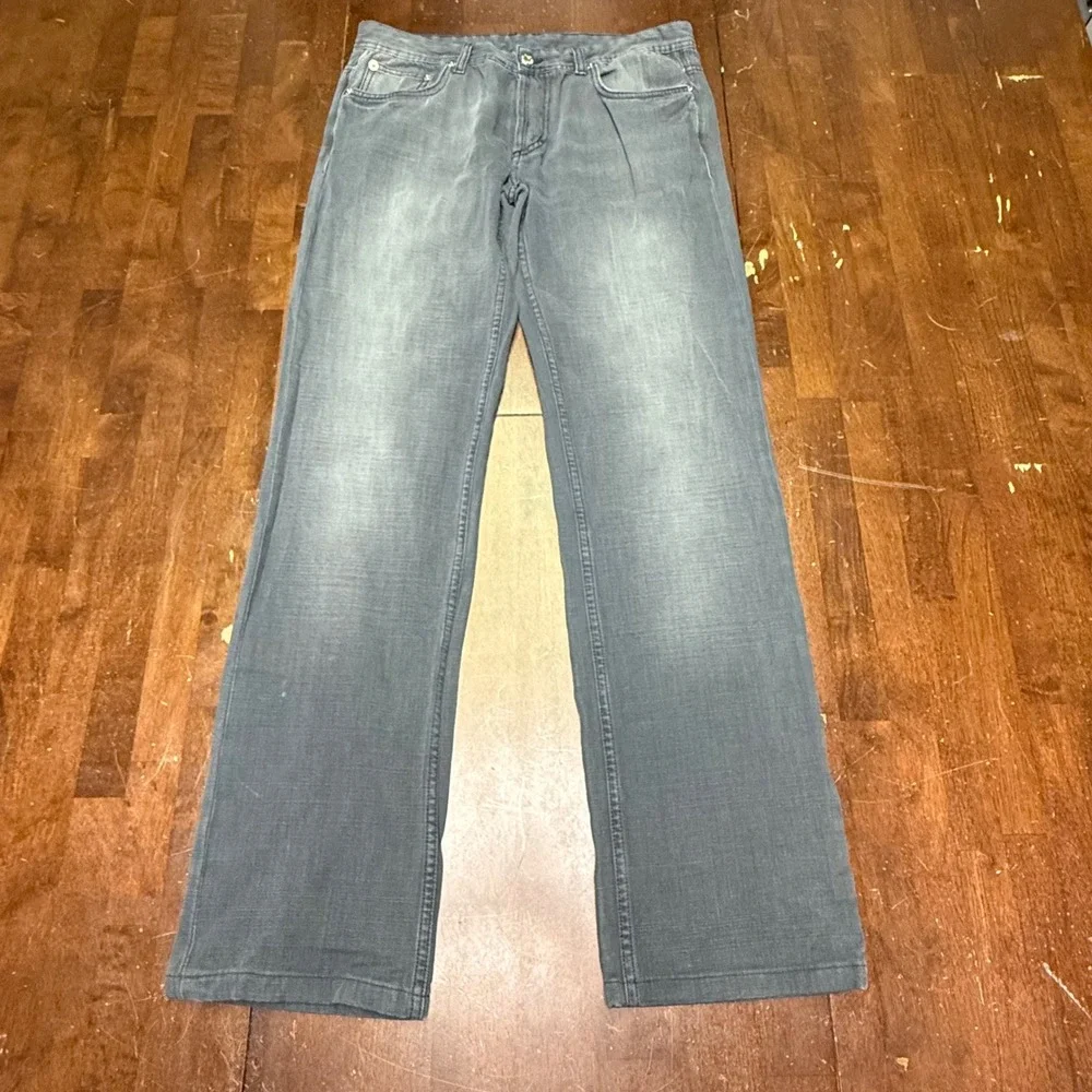 D&G Dolce & Gabbana Jeans Mens 34/32 Grey Straight Leg Metal Logo Plaque R50000